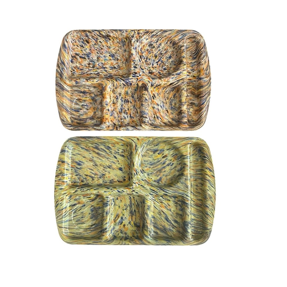 PROLON WARE Melamine School Cafeteria Lunch Tray Confetti Spatter Lot of 2